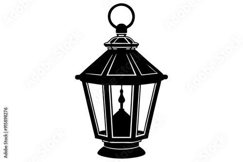 Vintage lantern pendant lamp silhouette, lamp icon vector
