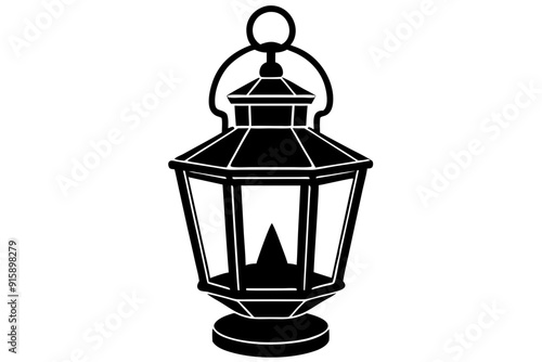 Vintage lantern pendant lamp silhouette, lamp icon vector
