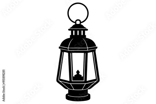 Vintage lantern pendant lamp silhouette, lamp icon vector
