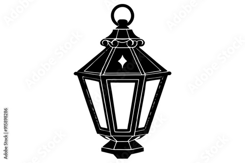 Vintage lantern pendant lamp silhouette, lamp icon vector
