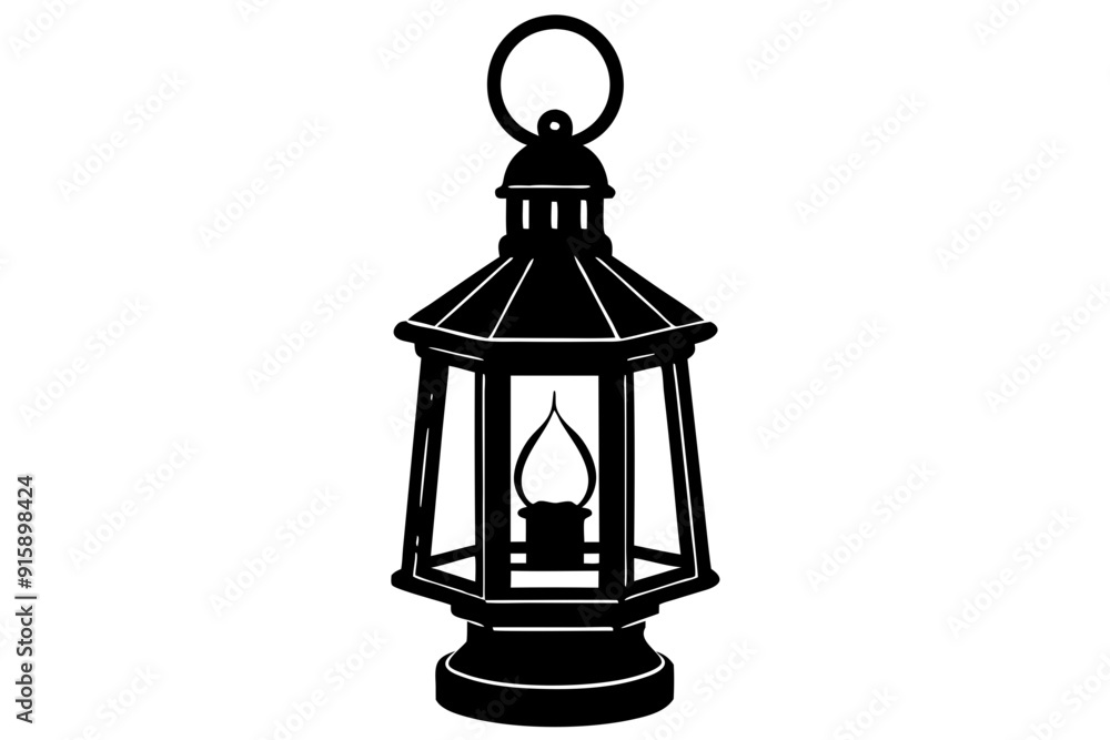 Fototapeta premium Retro camping lantern lamp silhouette, lamp icon, vector illustration