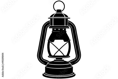 Retro camping lantern lamp silhouette, lamp icon, vector illustration