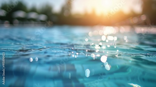 Serene Sunset Over Calm Swimming Pool at Tropical Resort