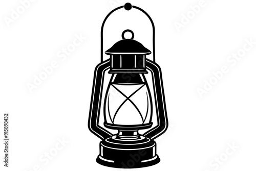Retro camping lantern lamp silhouette, lamp icon, vector illustration