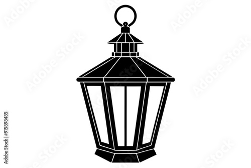 Retro camping lantern lamp silhouette, lamp icon, vector illustration