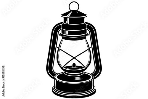 Retro camping lantern lamp silhouette, lamp icon, vector illustration