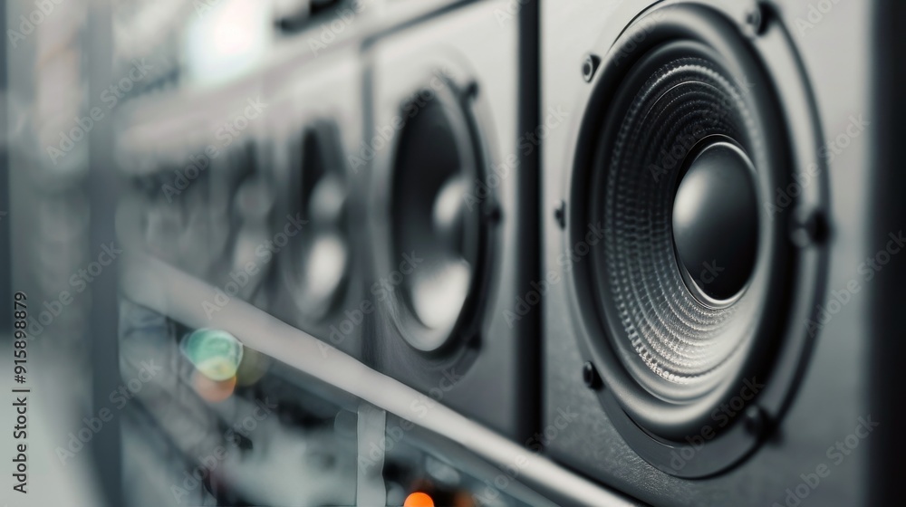 Modern Audio Speakers on Display in a Stylish Home Studio Environment Modern Audio Speakers on Display in a Stylish Home Studio Environment