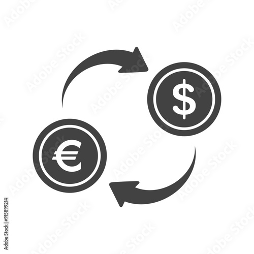 Dollar euro rate increase sign, Money payout investment icon, Dollar growth vector sign isolated.