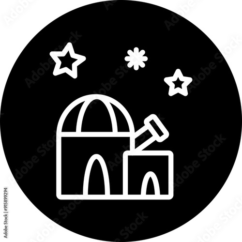 Observatory Vector Line White Circle Black