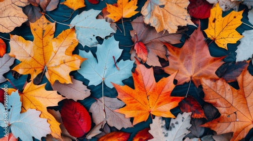 Colorful Autumn Leaves Lying on Ground in Forest During Fall Season