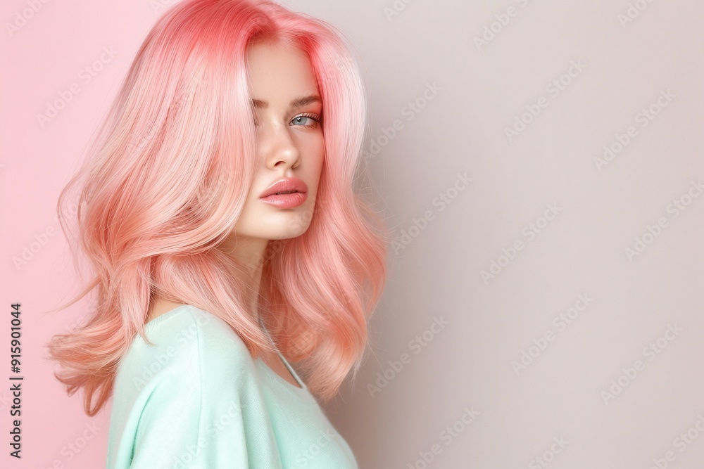 Pastel Pink Hair Portrait - Soft and Feminine Look for Beauty and Fashion Campaigns, Perfect for Marketing Banners and Beauty Product Advertisements
Pastel Pink Hair Portrait - Soft and Feminine Look for Beauty and Fashion Campaigns, Perfect for Marketing Banners and Beauty Product Advertisements