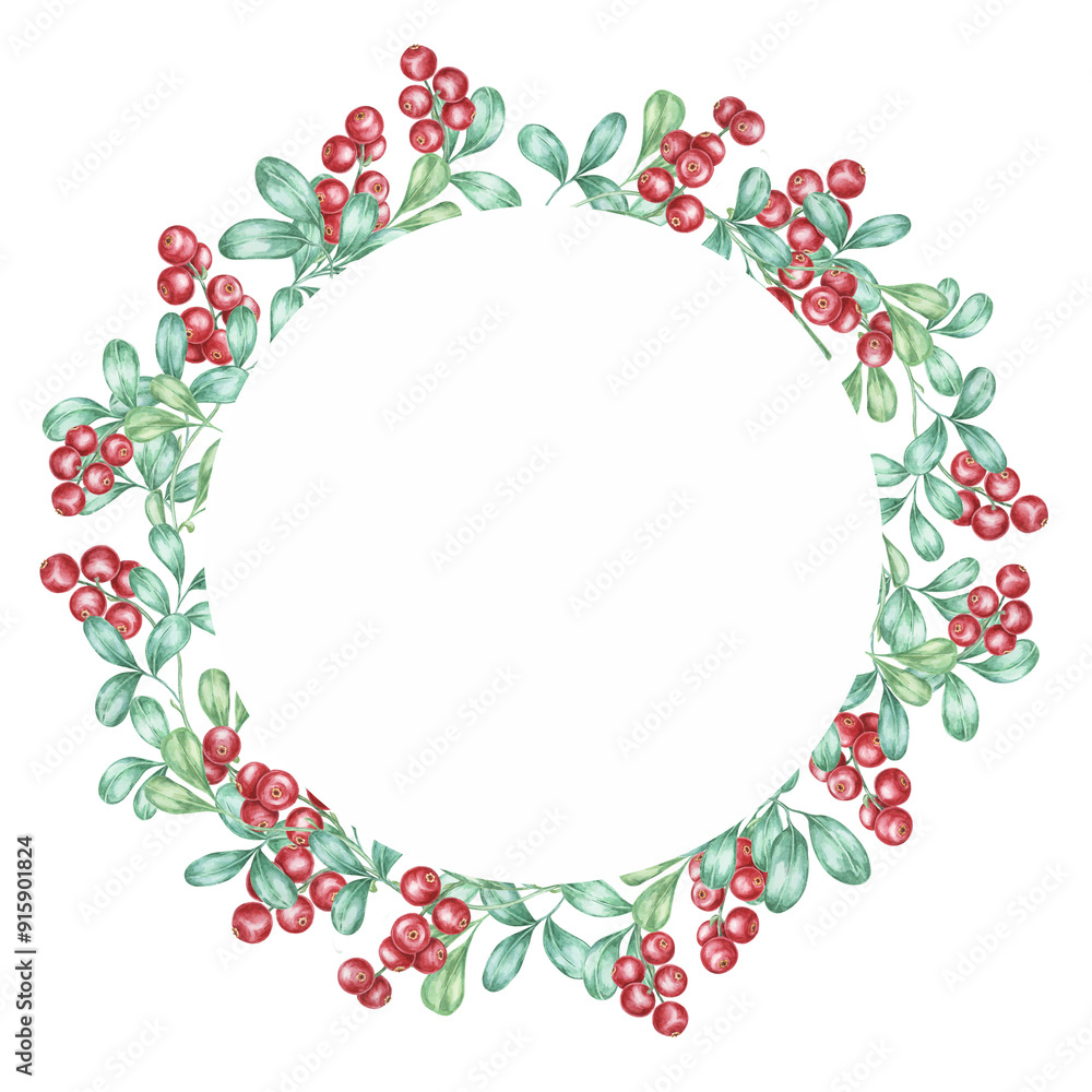 Red berries watercolor clipart frame with vibrant cranberries and green leaves forming a circular border. Ideal for festive greeting cards, holiday-themed digital designs, and seasonal decor Red berries watercolor clipart frame with vibrant cranberries and green leaves forming a circular border. Ideal for festive greeting cards, holiday-themed digital designs, and seasonal decor
