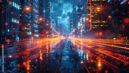 Wallpaper Mural Cityscape with Light Trails and Bokeh Torontodigital.ca