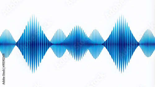 Vibrant blue sound wave forms a dynamic, swirling pattern in a minimalist white background, representing audio frequency and rhythm in a stylized vector illustration.