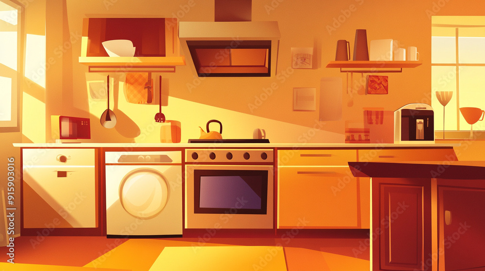 Cartoon simple kitchen interior background Cartoon simple kitchen interior background