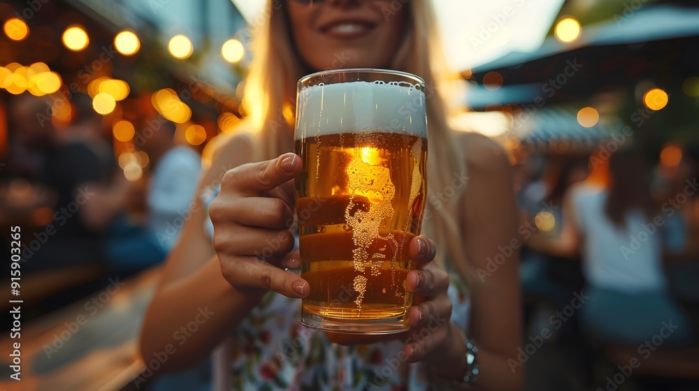 Oktoberfest concept featuring a girl holding a glass of beer, capturing the festive and joyful atmosphere of the celebration. Oktoberfest concept featuring a girl holding a glass of beer, capturing the festive and joyful atmosphere of the celebration.