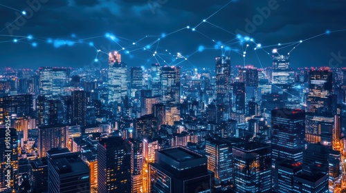 Wallpaper Mural Night Cityscape with Network Connections Torontodigital.ca