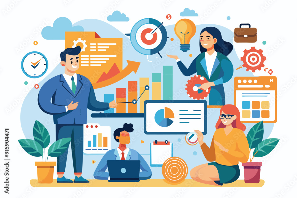 A diverse team strategizes and analyzes data while brainstorming ideas in a modern office environment, showcasing collaboration and creativity A diverse team strategizes and analyzes data while brainstorming ideas in a modern office environment, showcasing collaboration and creativity