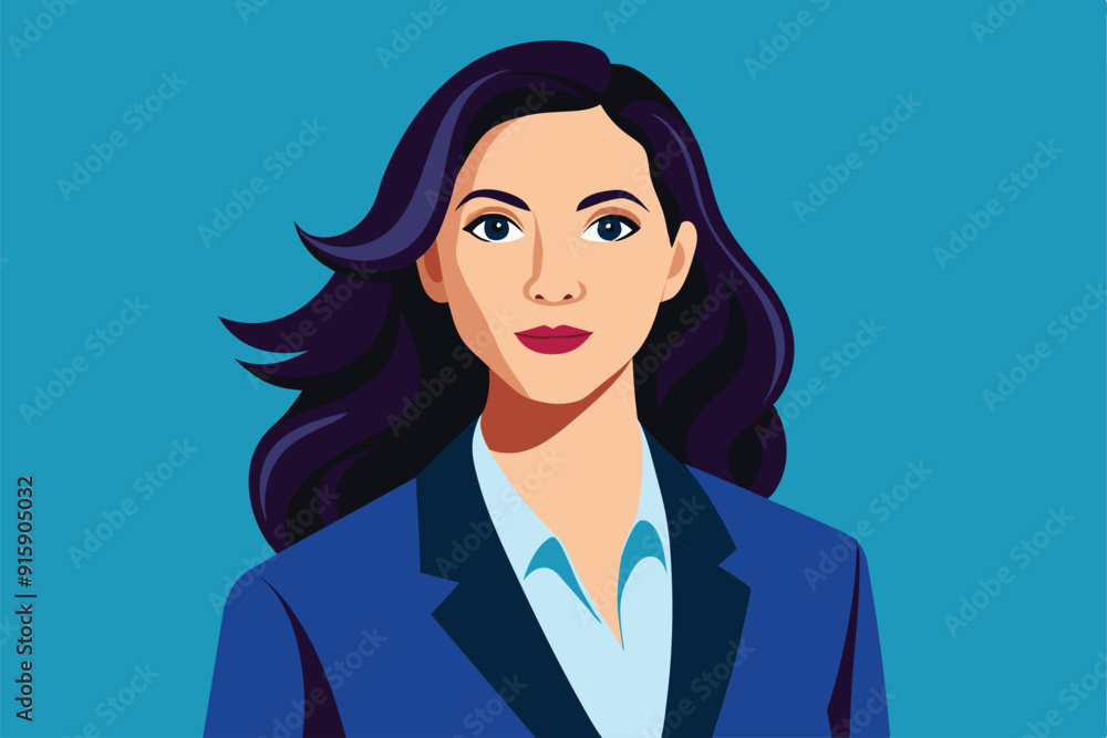 A confident business woman stands poised, showcasing her professional attire and warm expression against a bright blue backdrop A confident business woman stands poised, showcasing her professional attire and warm expression against a bright blue backdrop
