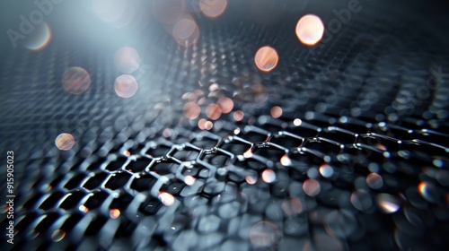Close-Up of Textured Circular Patterns With Warm Reflections in a Dark Enviro...