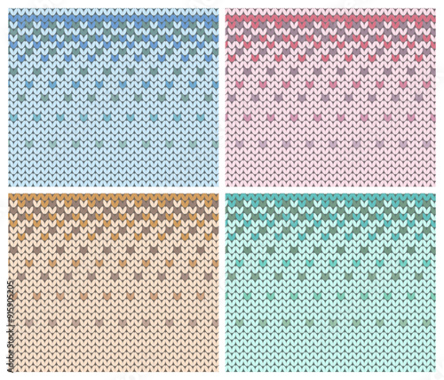Vector set of knitted textures, seamless knitted background.
