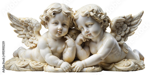 Marble cherub statues isolated on transparent background photo