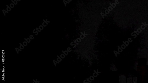 Several fireworks explode in the dark sky. Celebration, party.