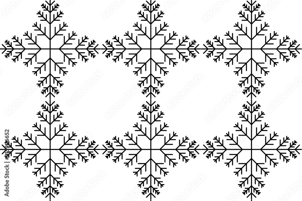 Fototapeta premium Monochrome Black snowflakes seamless vector pattern Packaging paper Textile wrapping paper Typography Winter holiday design Isolated background December mood New Year Christmas Xmas season Classic