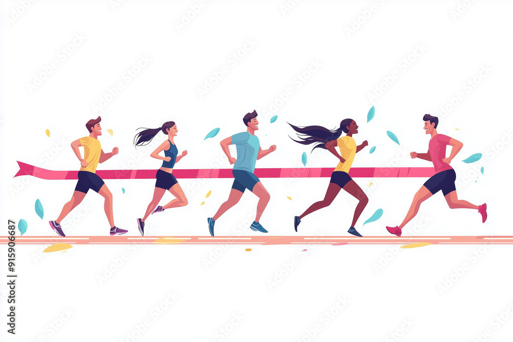 Dynamic Group of Runners Competing in a Vibrant Outdoor Race During a Sunny Day Dynamic Group of Runners Competing in a Vibrant Outdoor Race During a Sunny Day