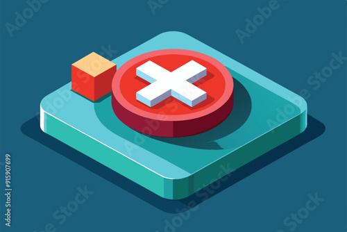 A vibrant illustration depicts a cancel button highlighted within a sleek digital interface, showcasing a red circular element with a geometric design