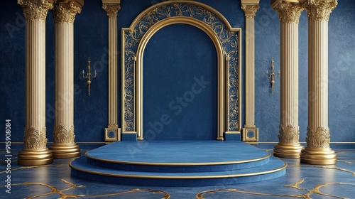 Royal Blue and Gold Interior with Archway and Stage