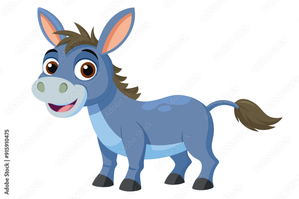 A cheerful donkey with a big smile and vibrant colors brings joy with its playful personality against a plain white background A cheerful donkey with a big smile and vibrant colors brings joy with its playful personality against a plain white background
