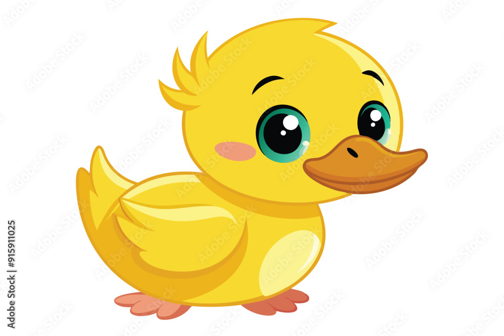 A cute baby duck with big eyes and soft feathers stands on a bright white background, exuding charm and playfulness A cute baby duck with big eyes and soft feathers stands on a bright white background, exuding charm and playfulness