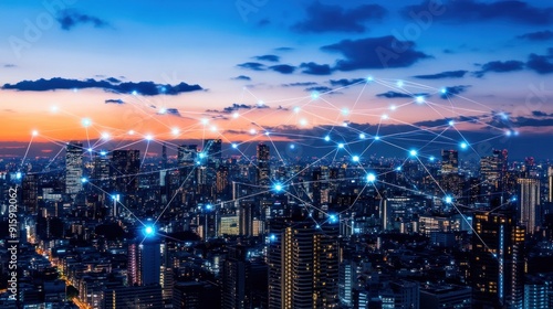 Wallpaper Mural Cityscape with Network Connection Torontodigital.ca