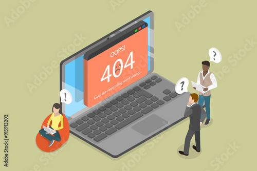 3D Isometric Flat Vector Illustration of Error 404 Page, Server Unavailable, Website Communication Problem