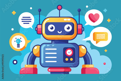 Wallpaper Mural A cheerful, customizable chat bot with speech bubbles showcases various icons, representing its interactive capabilities in a vibrant digital landscape Torontodigital.ca