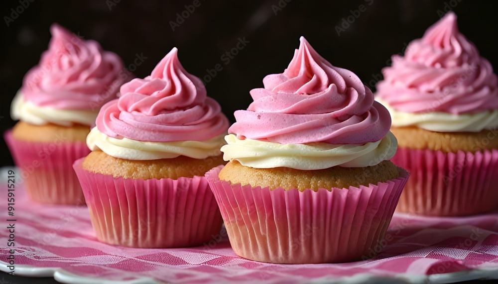Vanilla Cupcakes with Pink Buttercream in Decorative Wrapper Vanilla Cupcakes with Pink Buttercream in Decorative Wrapper