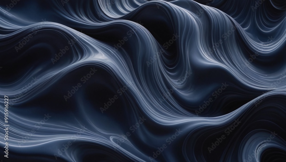 Obraz premium Midnight Blue Fluid Waves Abstract Organic Texture Pattern