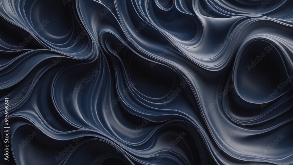 Fototapeta premium Midnight Blue Fluid Waves Abstract Organic Texture Pattern