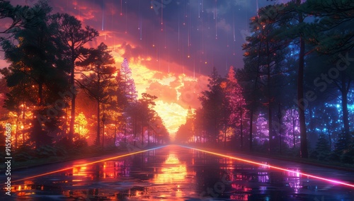 Neon Forest Road at Sunset