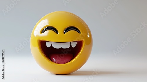 Wallpaper Mural A vibrant 3D-rendered yellow emoticon with a laughing expression, featuring wide open mouth, closed eyes, and raised eyebrows. Torontodigital.ca