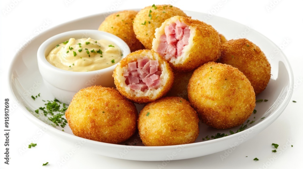 Crispy Ham and Cheese Croquettes with Creamy Dipping Sauce Crispy Ham and Cheese Croquettes with Creamy Dipping Sauce