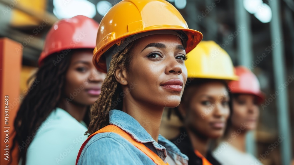 Beautiful young girl in work helmet concept for labor day in usa Beautiful young girl in work helmet concept for labor day in usa