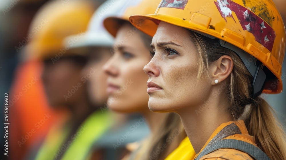 Beautiful young girl in work helmet concept for labor day in usa Beautiful young girl in work helmet concept for labor day in usa