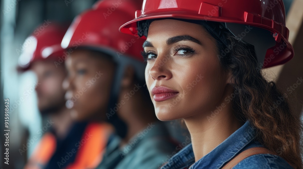 Beautiful young girl in work helmet concept for labor day in usa Beautiful young girl in work helmet concept for labor day in usa