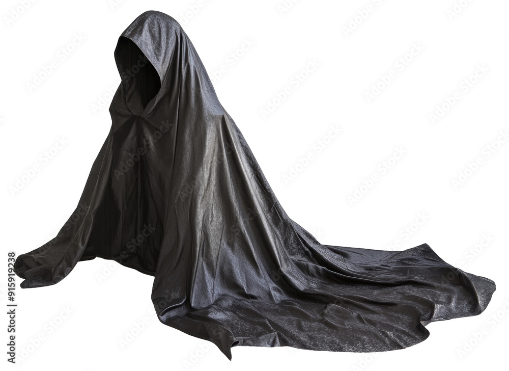 Mysterious black cloak draped on the floor, cut out - stock png. Mysterious black cloak draped on the floor, cut out - stock png.