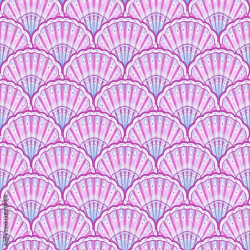 Abstract seamless pattern. Hand drawn background in pastel colors with seashells. Summer pattern for wrapping paper, wallpaper, notebook cover.