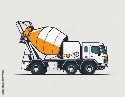 Vehicle with concrete mixer. Construction machinery. Vector illustration
