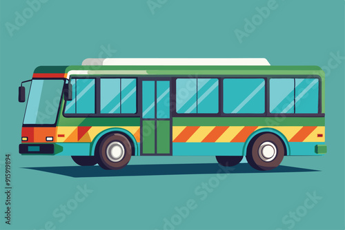 A vibrant, customizable city bus is showcased in a proportionate and artistic representation, emphasizing its urban transportation role