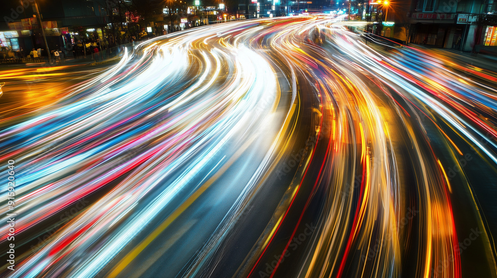Abstract light trails from a long exposure of city traffic Abstract light trails from a long exposure of city traffic